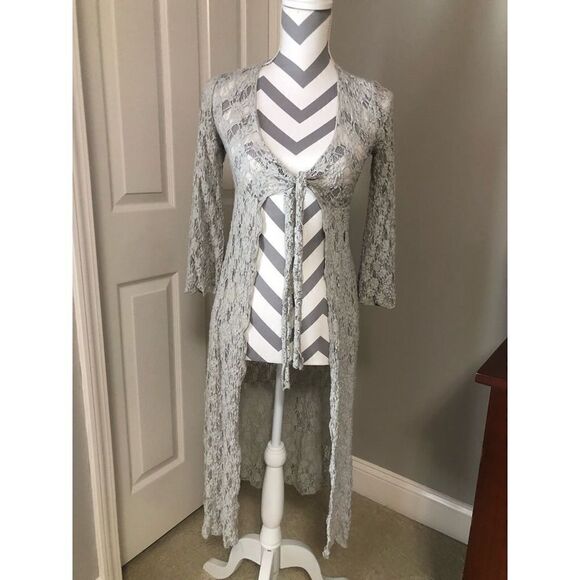CAbi pale gray long lace duster - Picture 1 of 8